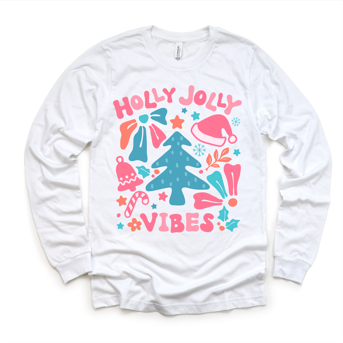 Boho Holly Jolly Vibes Christmas, Long Sleeve Tees & Sweatshirts graphic T-shirt by Madi Moosh