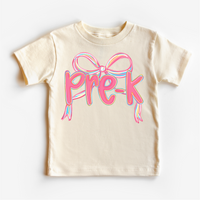 Girls Pre-K Bow Back To School, First Day Of School graphic T-shirt by Madi Moosh
