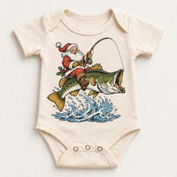 Santa riding a bass Christmas graphic on natural bodysuit