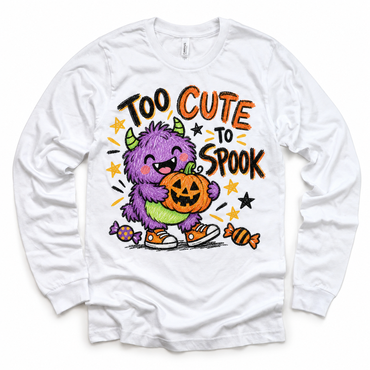Too Cute to Spook Halloween white long sleeve shirt