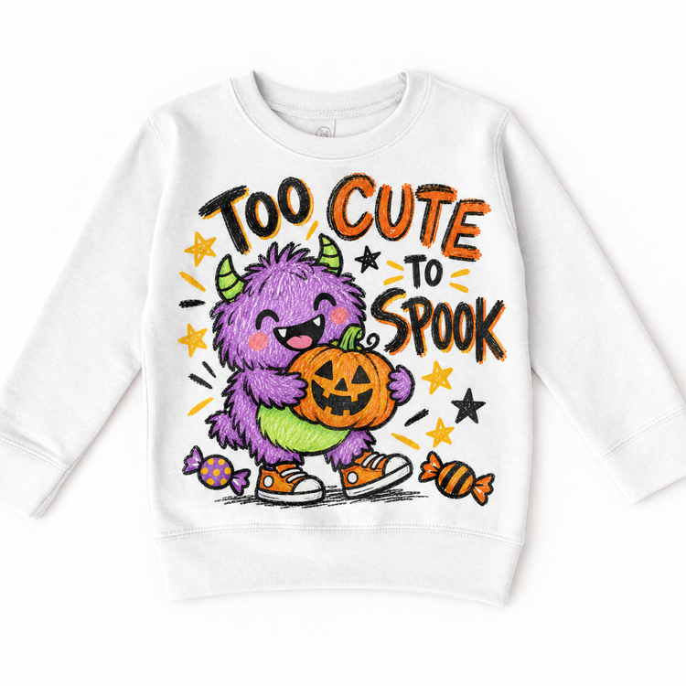 Too Cute to Spook Halloween white kids sweatshirt