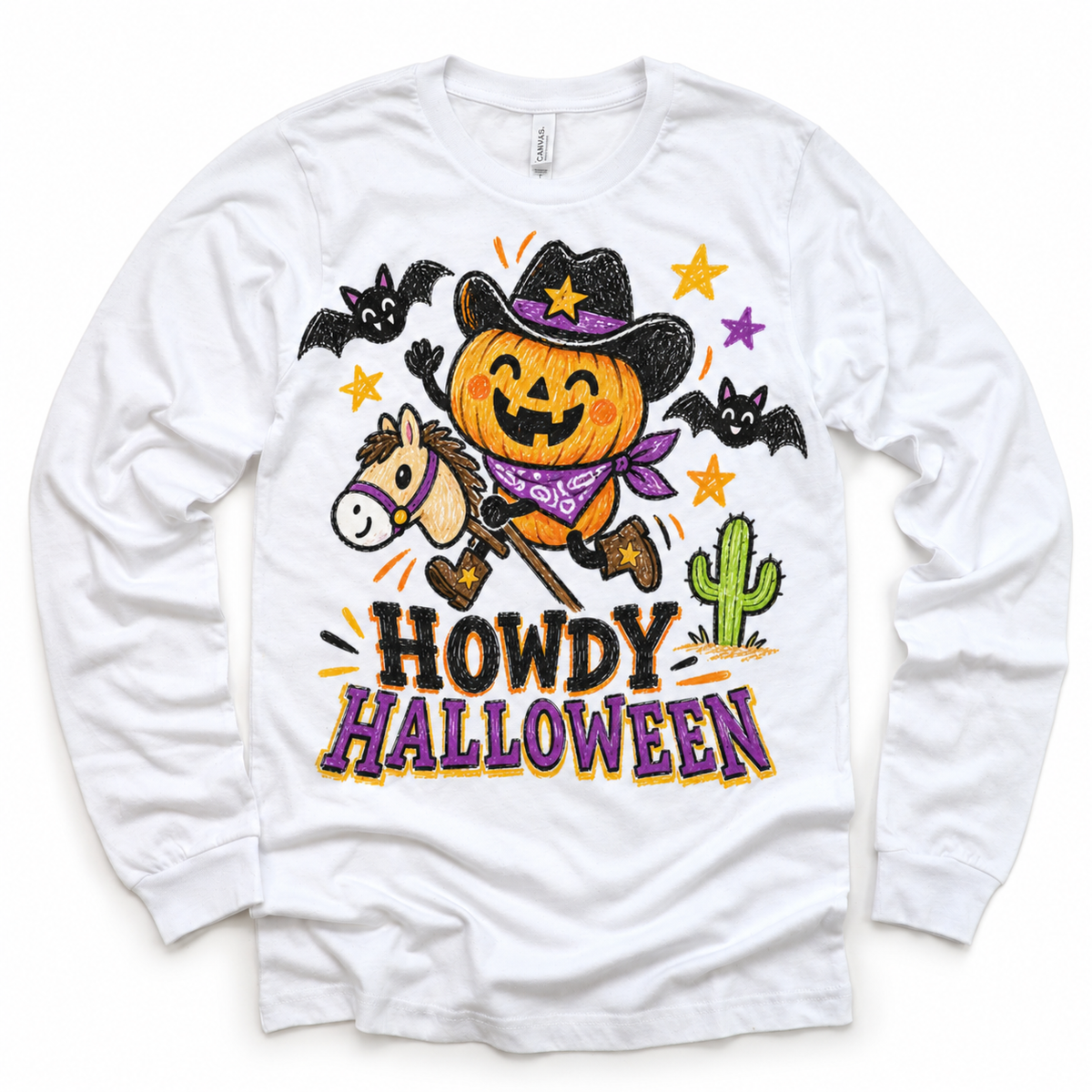Howdy Halloween Western Shirt for Kids white long sleeve tee