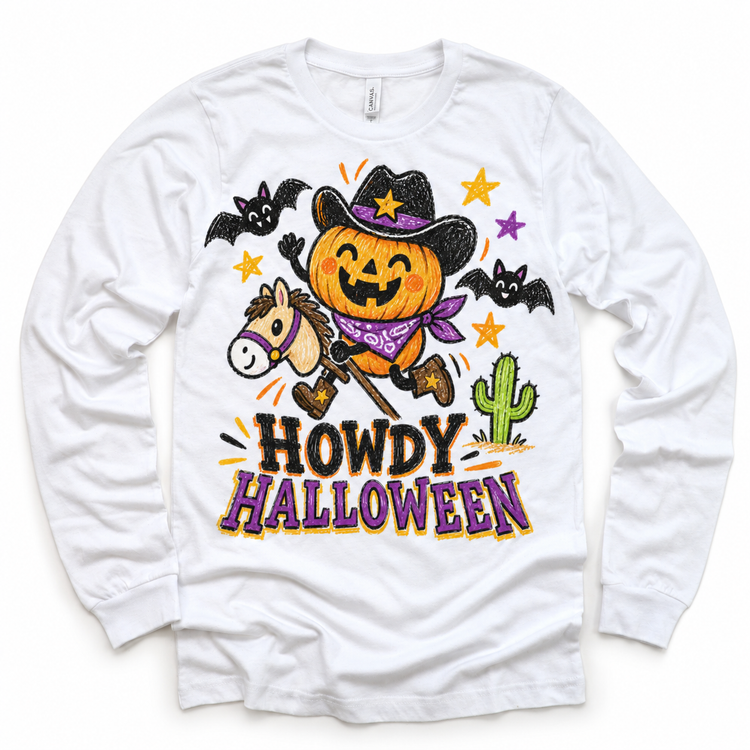 Howdy Halloween Western Shirt for Kids white long sleeve tee
