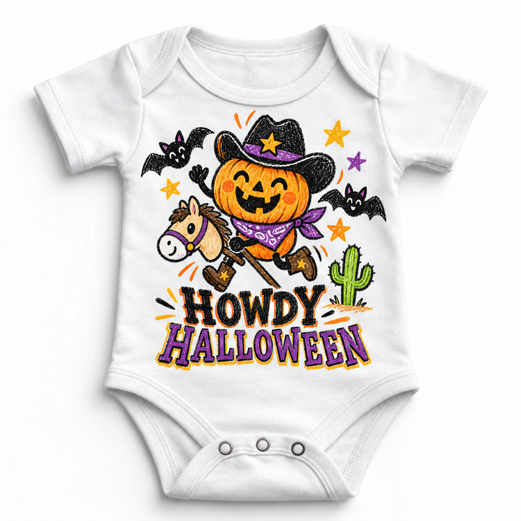 Howdy Halloween Western Shirt for Kids white baby bodysuit