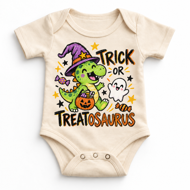 Trick or Treatosaurus Dinosaur Halloween Shirt for Kids – natural baby bodysuit