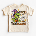 Trick or Treatosaurus Dinosaur Halloween Shirt for Kids natural short sleeve tee