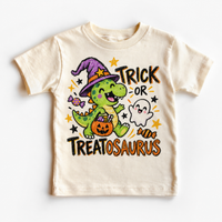 Trick or Treatosaurus Dinosaur Halloween Shirt for Kids natural short sleeve tee