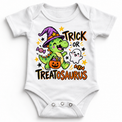 Trick or Treatosaurus Dinosaur Halloween Shirt for Kids – white baby bodysuit