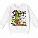 Trick or Treatosaurus Dinosaur Halloween Shirt for Kids – white youth sweatshirt