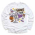 Shake Your Boo-Ty Skeleton Halloween Shirt for Kids – white long-sleeve youth shirt