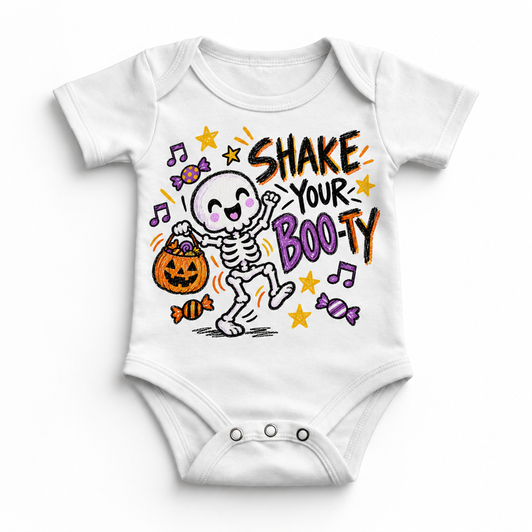 Shake Your Boo-Ty Skeleton Halloween Shirt for Kids – white baby bodysuit