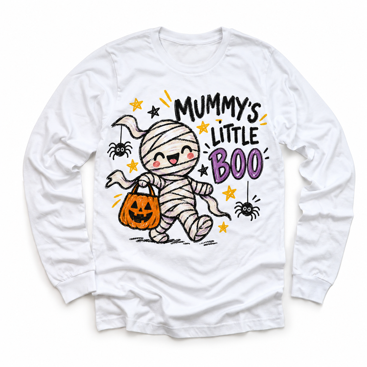 Mummy Boo Halloween Shirt for Kids – white long-sleeve youth shirt
