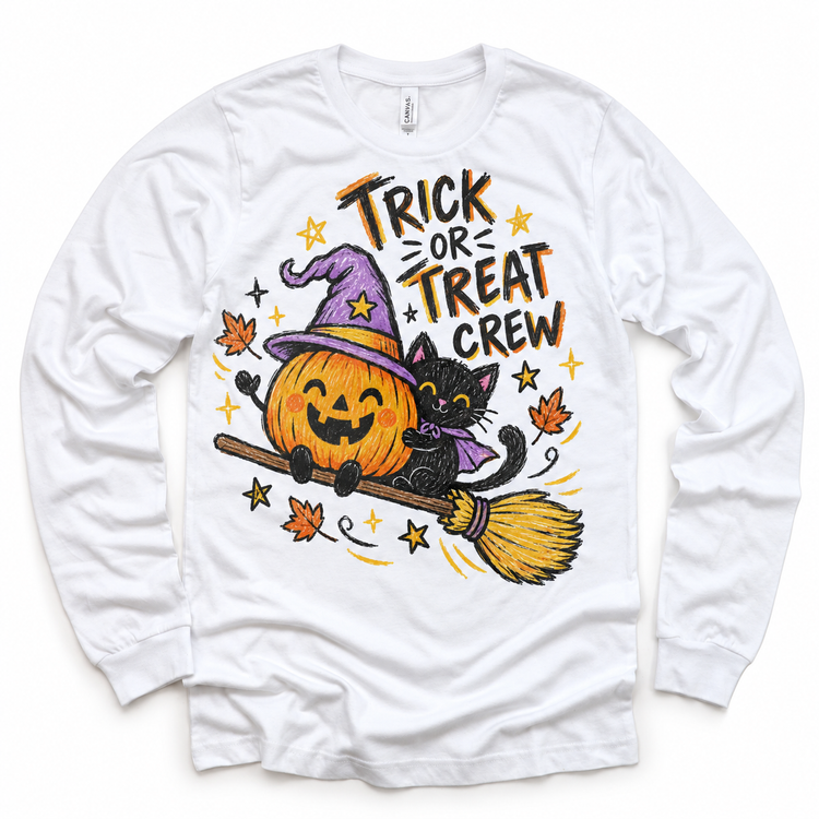 Trick or Treat Crew Halloween Shirt for Kids – white long-sleeve youth shirt