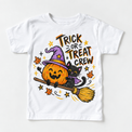 Trick or Treat Crew Halloween Shirt for Kids – white short-sleeve youth shirt
