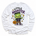 Little Monster Halloween Shirt for Kids – white long-sleeve youth shirt