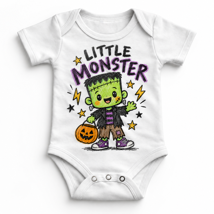 Little Monster Halloween Shirt for Kids – white baby bodysuit