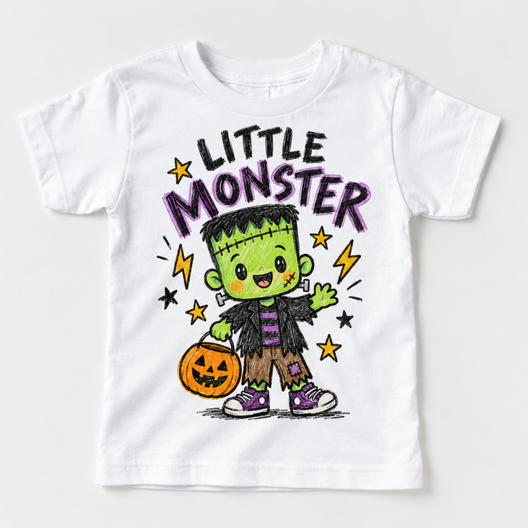 Little Monster Halloween Shirt for Kids – white short-sleeve youth shirt