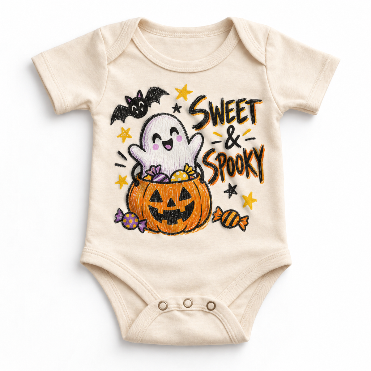 Sweet and Spooky Ghost Halloween Shirt for Kids – natural baby bodysuit