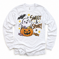 Sweet and Spooky Ghost Halloween Shirt for Kids – white long-sleeve youth shirt