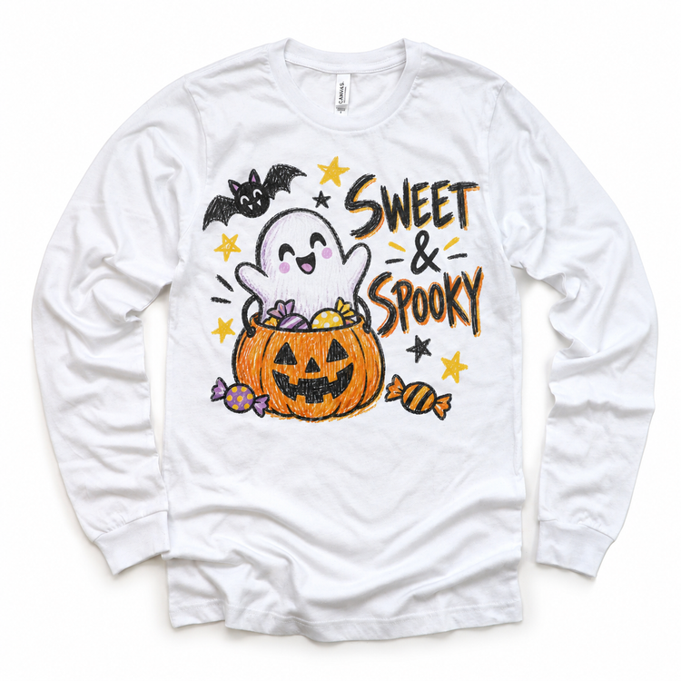 Sweet and Spooky Ghost Halloween Shirt for Kids – white long-sleeve youth shirt