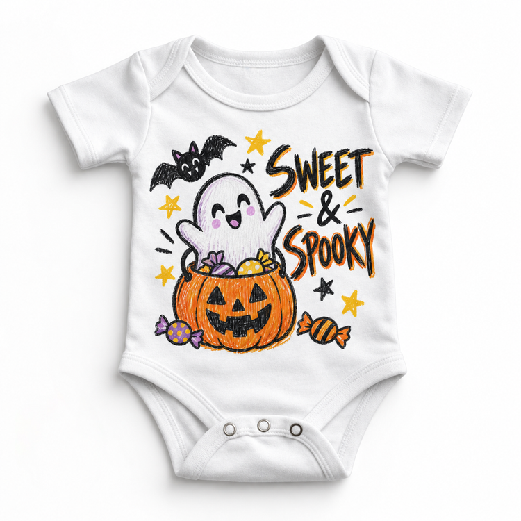 Sweet and Spooky Ghost Halloween Shirt for Kids – white baby bodysuit