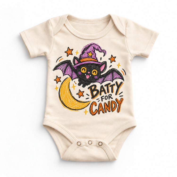 Batty for Candy Halloween Shirt for Kids – natural baby bodysuit