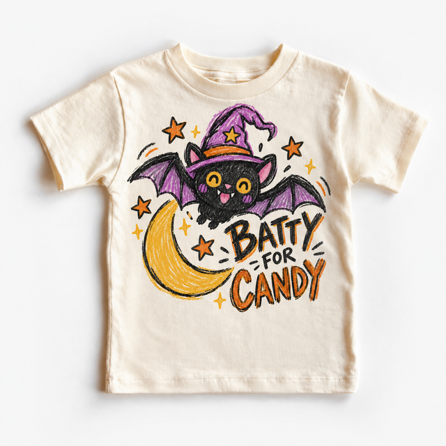 Batty for Candy Halloween Shirt for Kids natural short sleeve tee