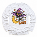 Batty for Candy Halloween Shirt for Kids – white long-sleeve youth shirt