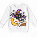 Batty for Candy Halloween Shirt for Kids – white youth sweatshirt