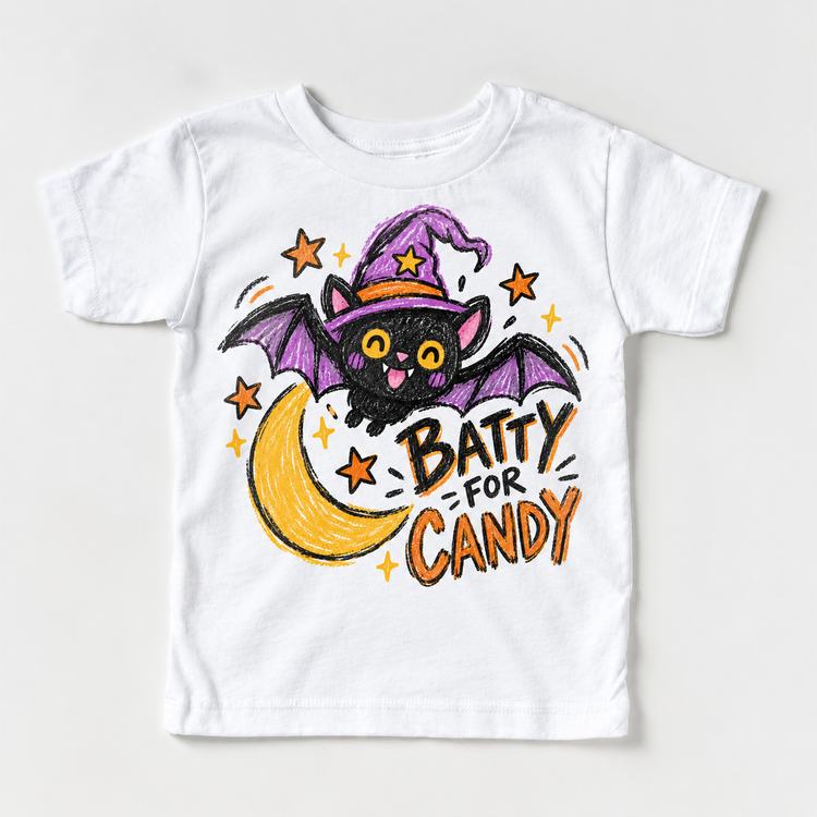 Batty for Candy Halloween Shirt for Kids – white short-sleeve youth shirt