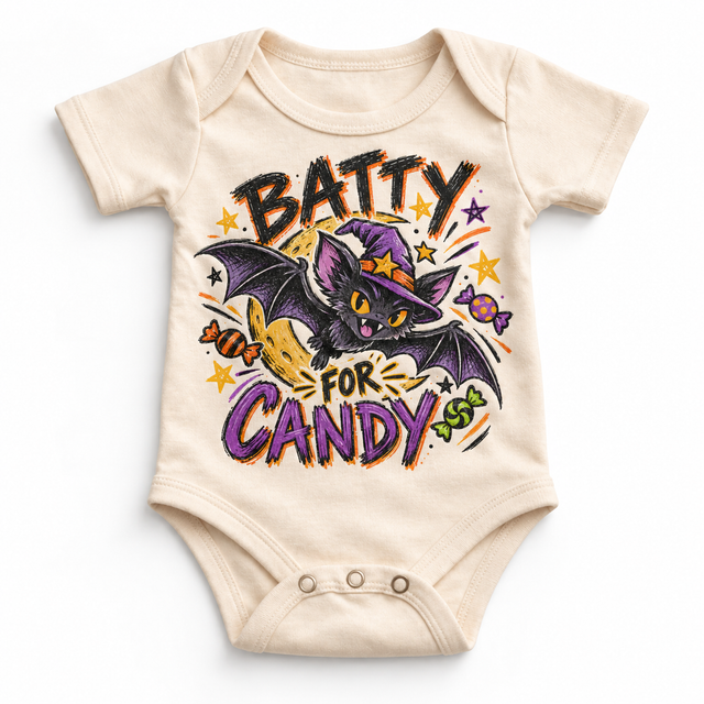 Batty for Candy Halloween Shirt for Kids – natural baby bodysuit