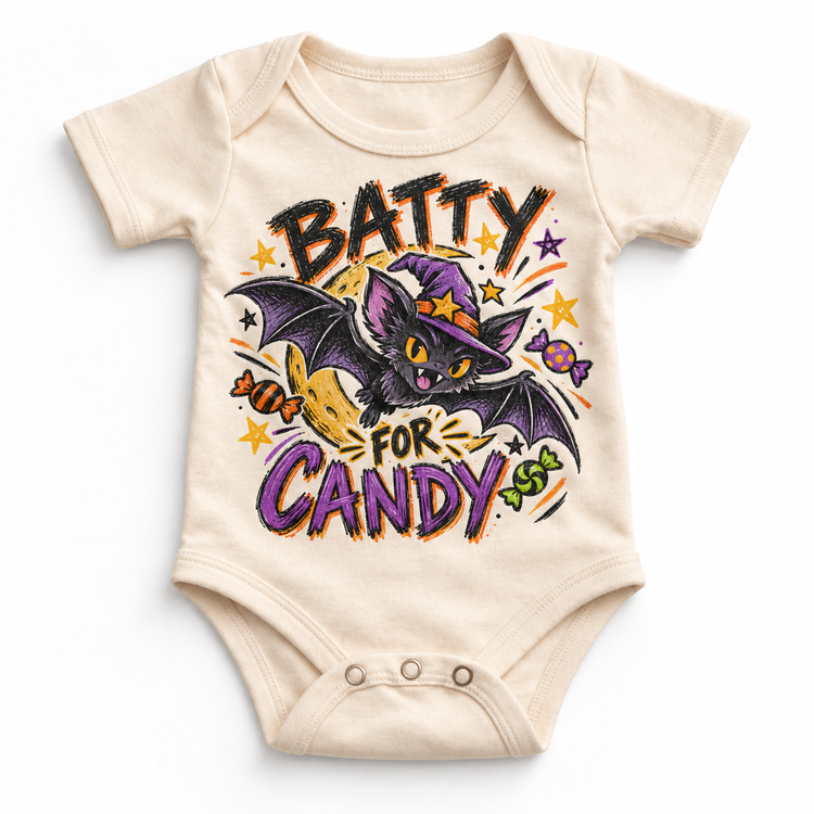 Batty for Candy Halloween Shirt for Kids – natural baby bodysuit