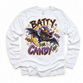 Batty for Candy Halloween Shirt for Kids – white long-sleeve youth shirt