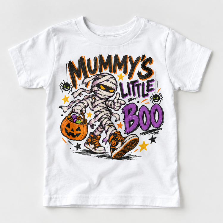 Mummy's Little Boo Halloween Shirt for Kids – white short-sleeve youth shirt