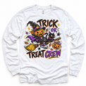 Trick or Treat Crew Halloween Shirt for Kids – white long-sleeve youth shirt