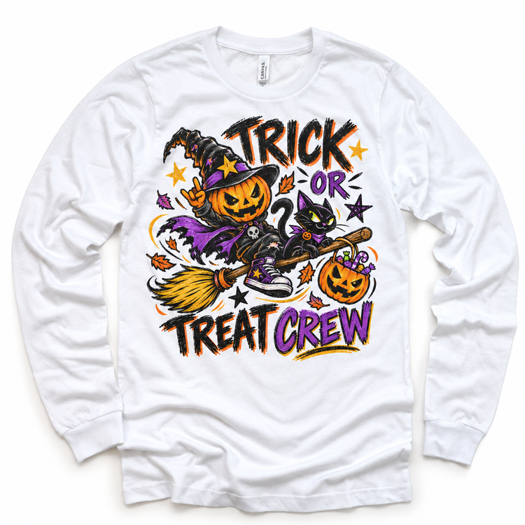 Trick or Treat Crew Halloween Shirt for Kids – white long-sleeve youth shirt