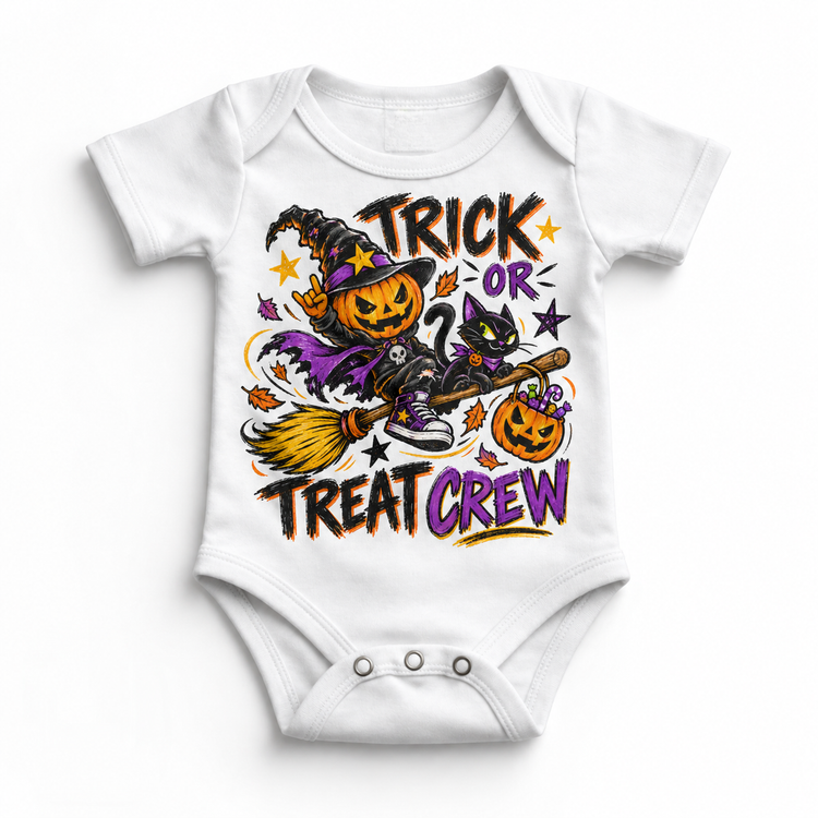 Trick or Treat Crew Halloween Shirt for Kids – white baby bodysuit