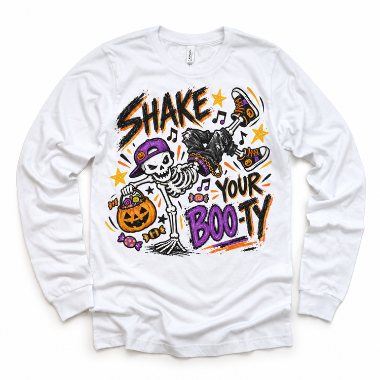 Shake Your Boo-Ty Halloween Shirt for Kids – white long-sleeve youth shirt