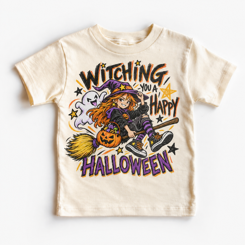 Witching You a Happy Halloween Shirt for Kids natural short sleeve tee