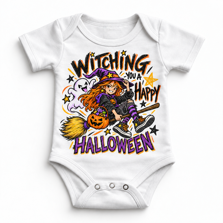 Witching You a Happy Halloween Shirt for Kids – white baby bodysuit