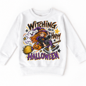 Witching You a Happy Halloween Shirt for Kids – white youth sweatshirt