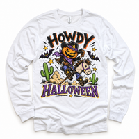Howdy Halloween Western Shirt for Kids – white long-sleeve youth shirt