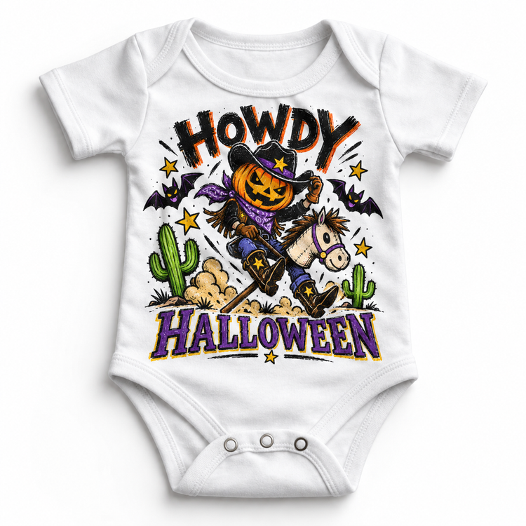 Howdy Halloween Western Shirt for Kids – white baby bodysuit