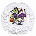 Little Monster Halloween Shirt for Kids – white long-sleeve youth shirt