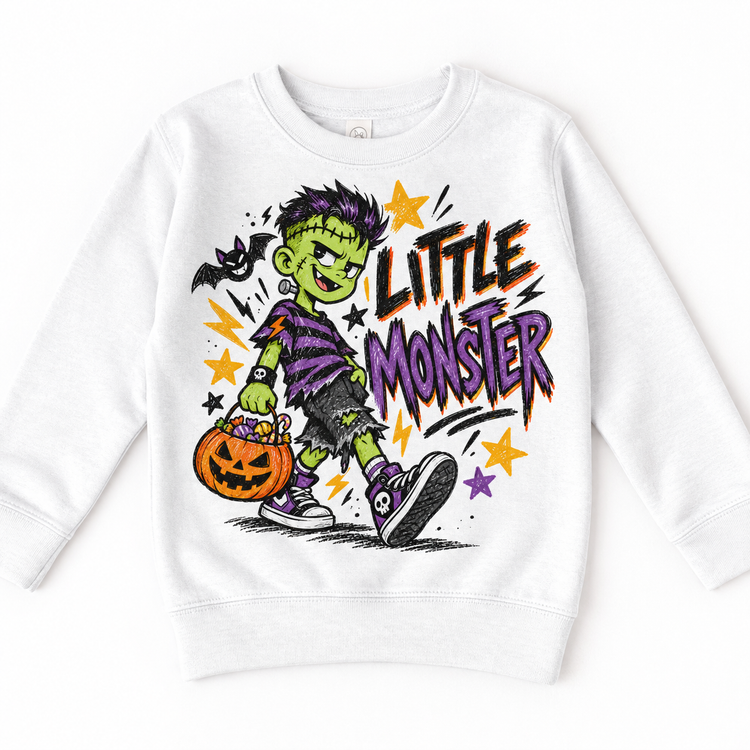 Little Monster Halloween Shirt for Kids – white youth sweatshirt