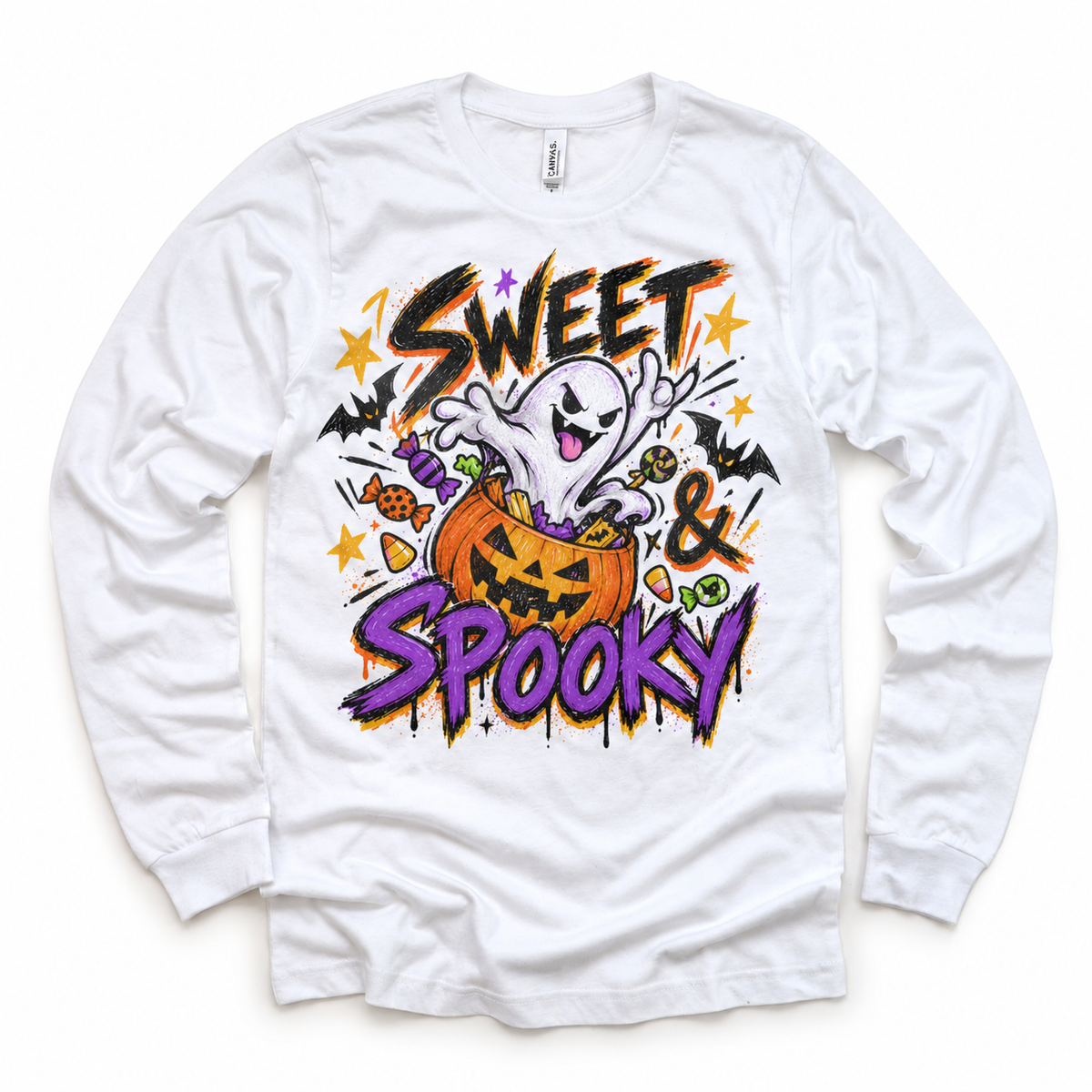 Sweet and Spooky Halloween Shirt for Kids – white long-sleeve youth shirt