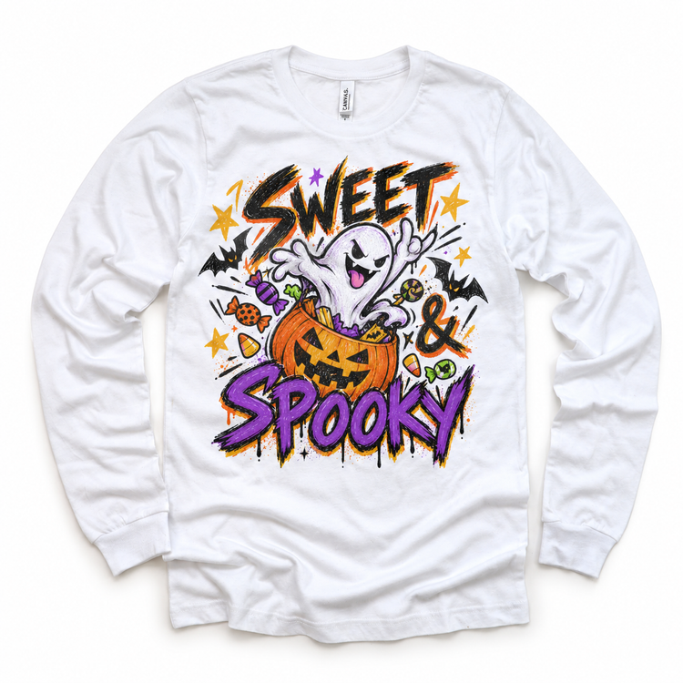 Sweet and Spooky Halloween Shirt for Kids – white long-sleeve youth shirt