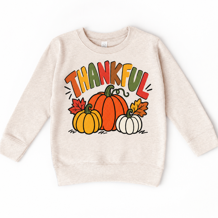 Thankful pumpkin Thanksgiving design on a natural sweatshirt