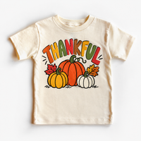 Thankful pumpkin Thanksgiving design on a natural short sleeve tee