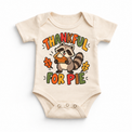 Thankful for Pie Raccoon design on a natural bodysuit